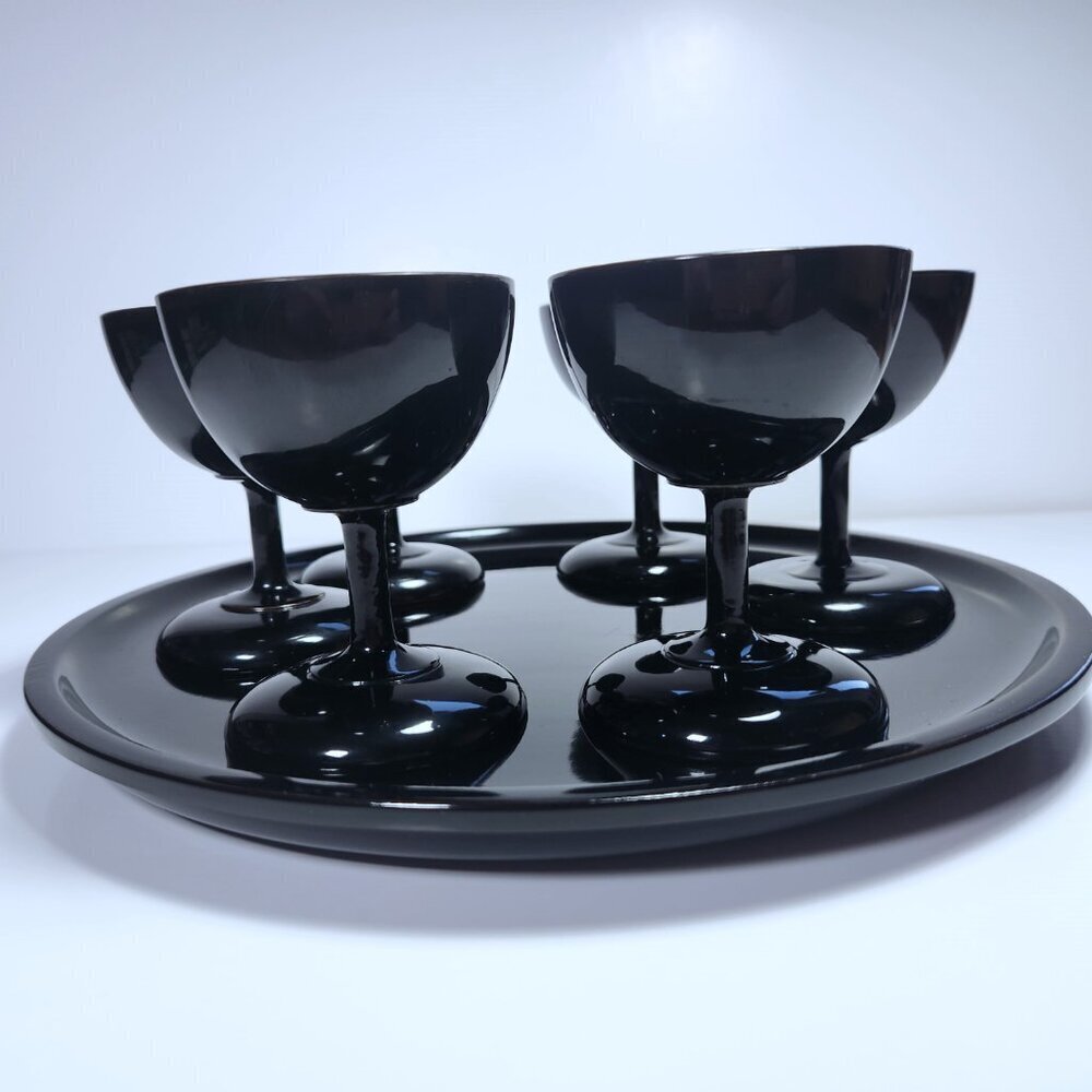 Vintage Okinawa Bembo Lacquerware Sake Set – 6 Cups + Tray – Japanese Decor - Picture 4 of 12